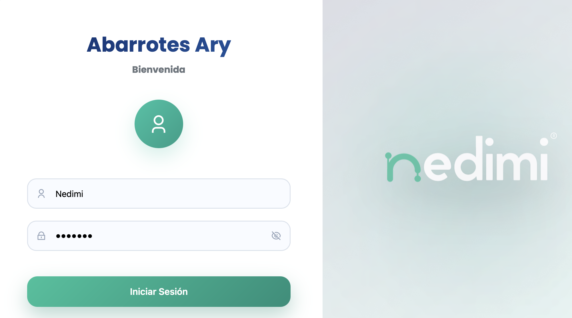 Pantalla de inicio de sesión de NedimiPOS